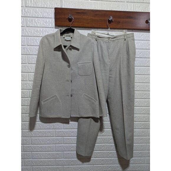 Carlisle Vintage Women's Gray Wool Pansuit Boxy Jacket Pleated Lined Pant Size 1 - Picture 1 of 9